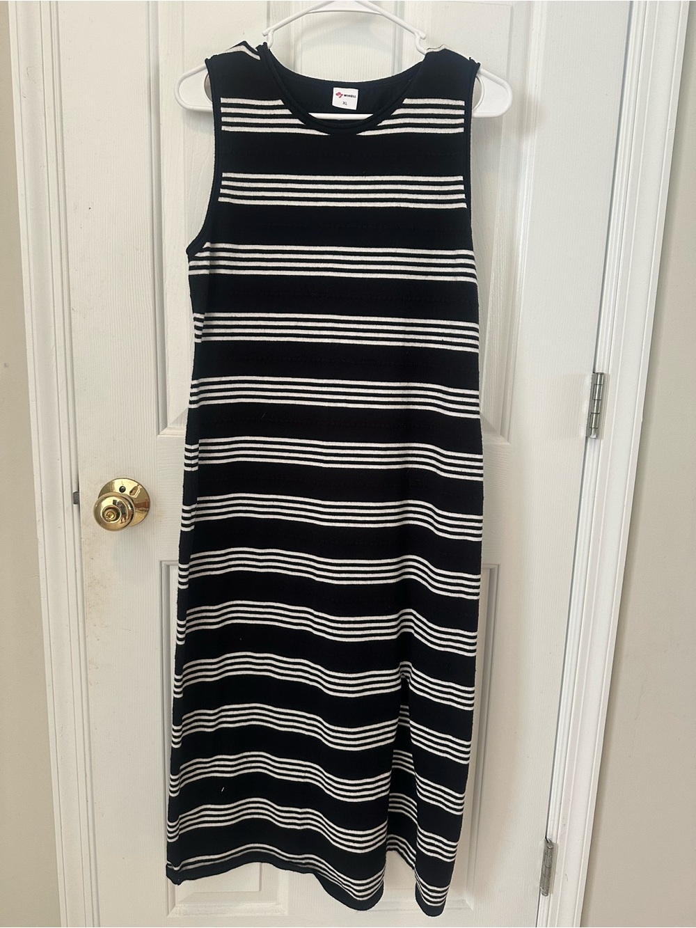 Sleeveless Black and White Striped Midi Dress - Classic Everyday